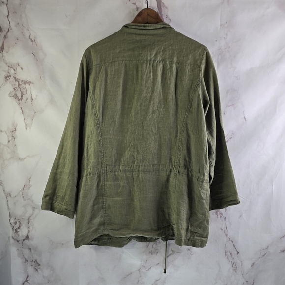 Linen Utility Jacket Women Medium Army Green Nuetral Zip Safari Military Fatigue - Picture 5 of 10